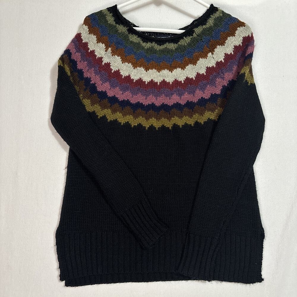 American Eagle Cottagecore Fair Isle Sweater Black Wool Blend Small Cabin Nordic